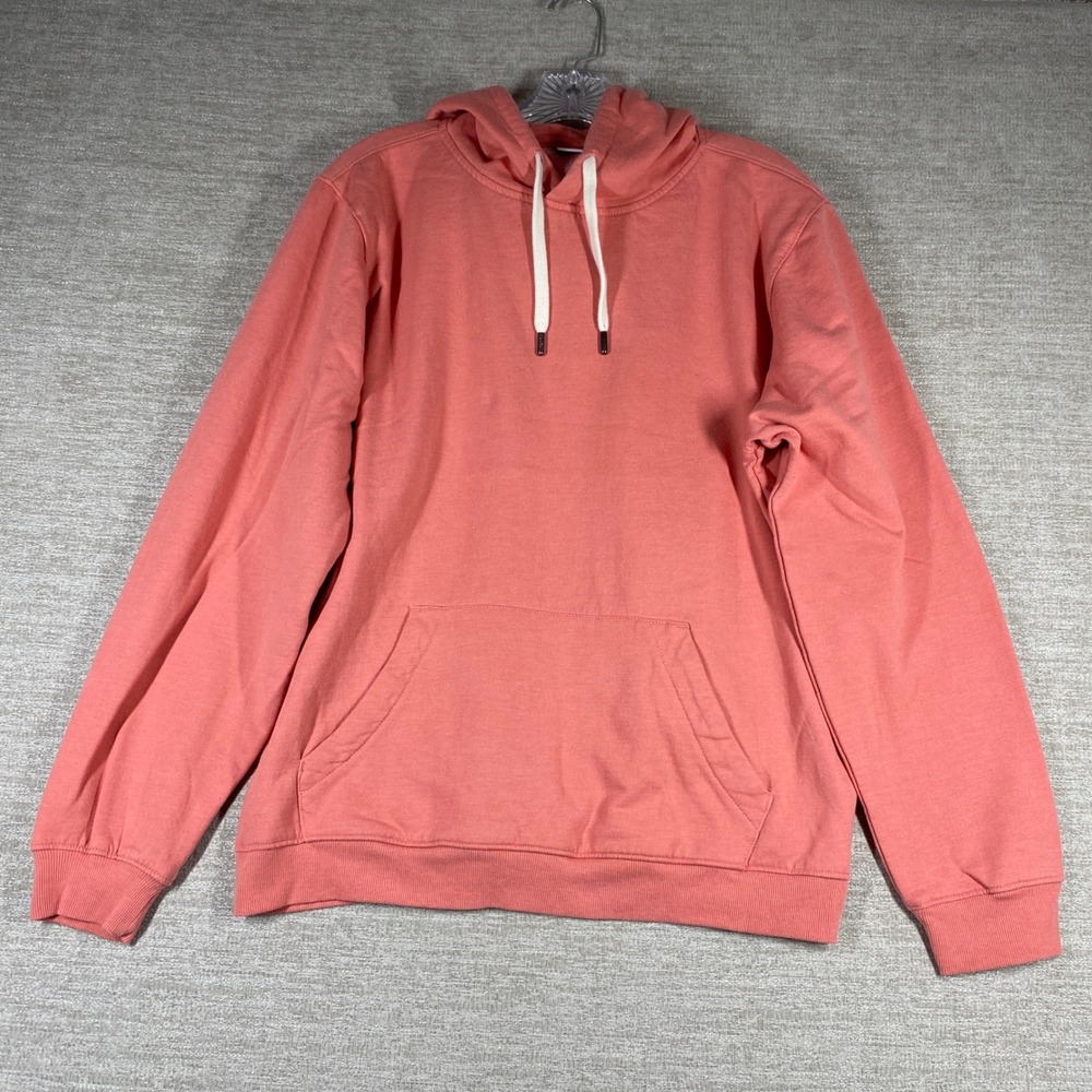 Onia Pullover Hoodie Mens Large Coral Pink Fleece Lined Kangaroo Pocket